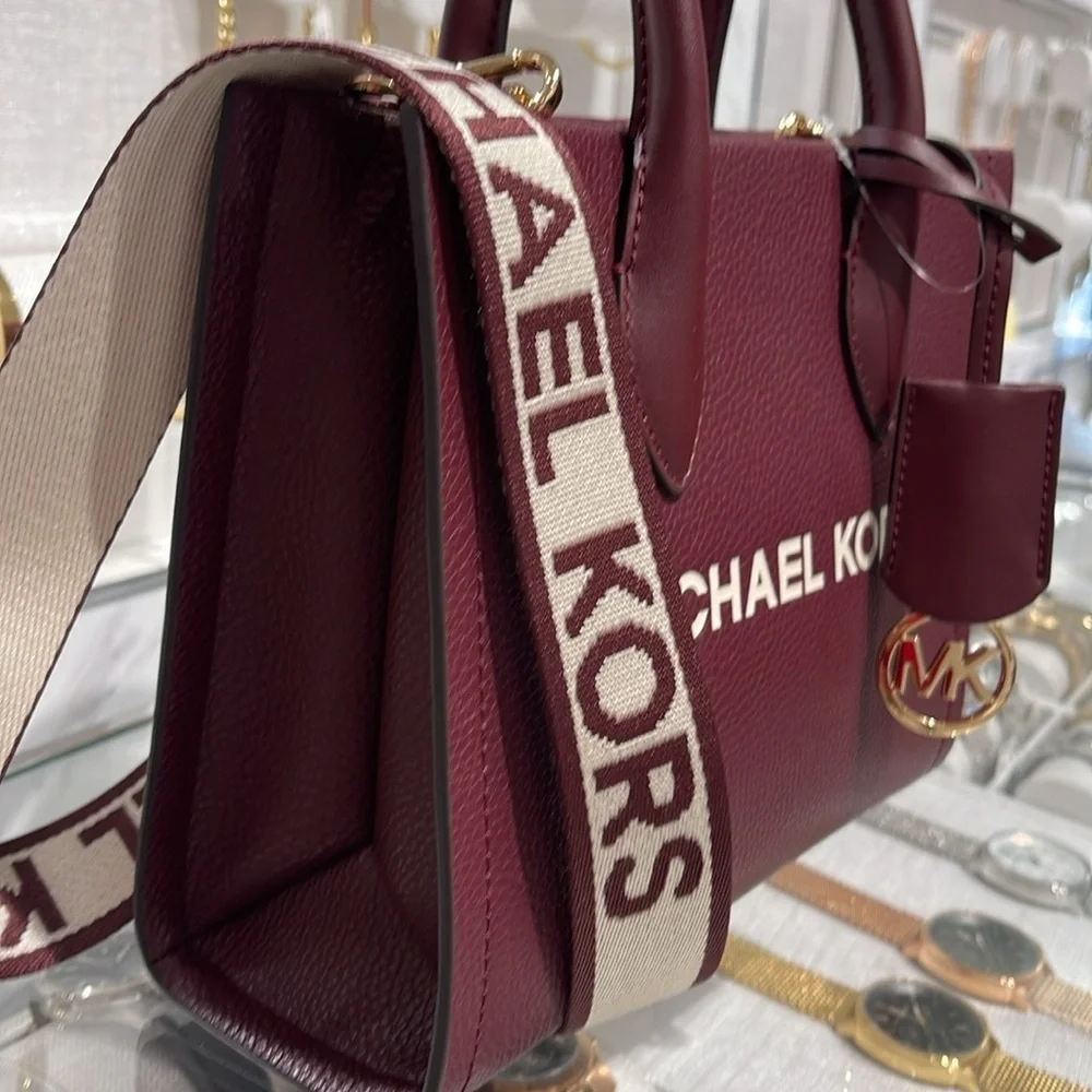 Michael Kors Mirella Small Pebbled Leather Crossbody Bag Oxblood  NWT